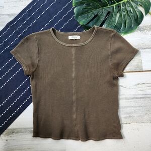 Madewell Waffle Knit Crewneck Short Sleeve Crop Tee Dried Olive Green Size Small